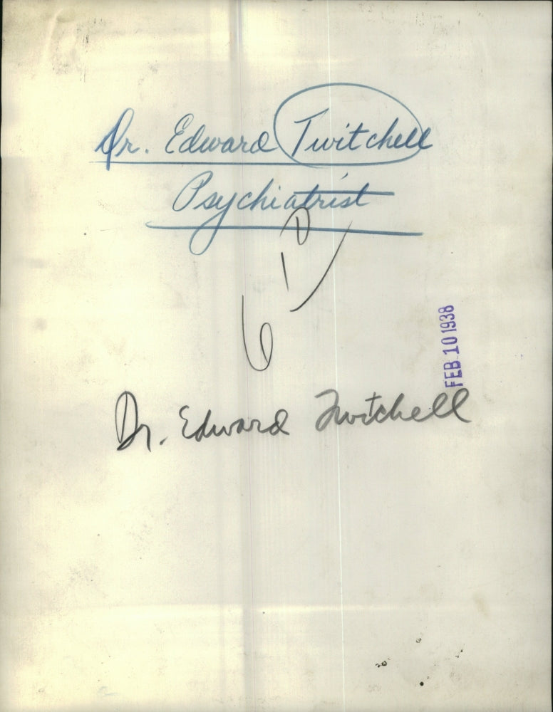 1938 Press Photo Dr. Edward Twitchell (Psychiatrist) - RRU66589