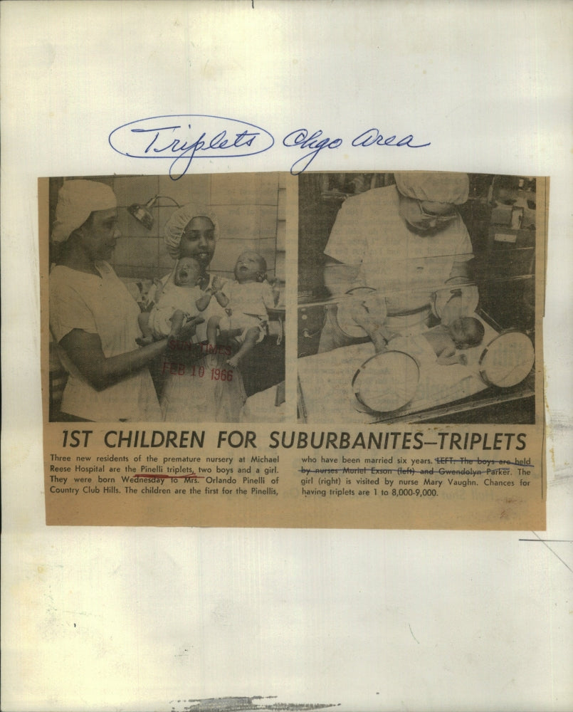 1966 Press Photo Resident Premature Nursery Triplet - RRU81535