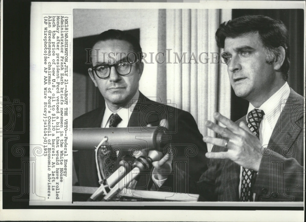 1975 Press Photo Frank Zarb White House Alan Greenspan - RRV02257- Historic Images