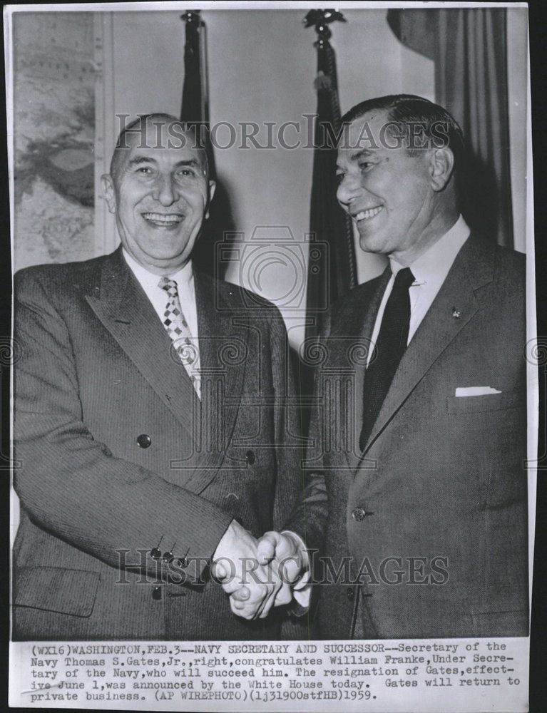 1959 Press Photo William Franke Navy Thomas Secretary