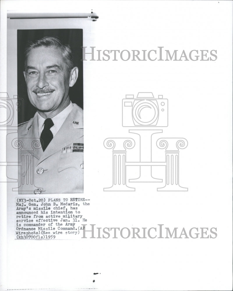 1959 Press Photo Major General John B. Medaris Retires - RRV35475- Historic Images