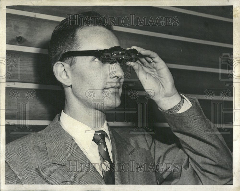 1952 Press Photo Georgre Bersheim Wears Sports Glasses - RRV44245- Historic Images