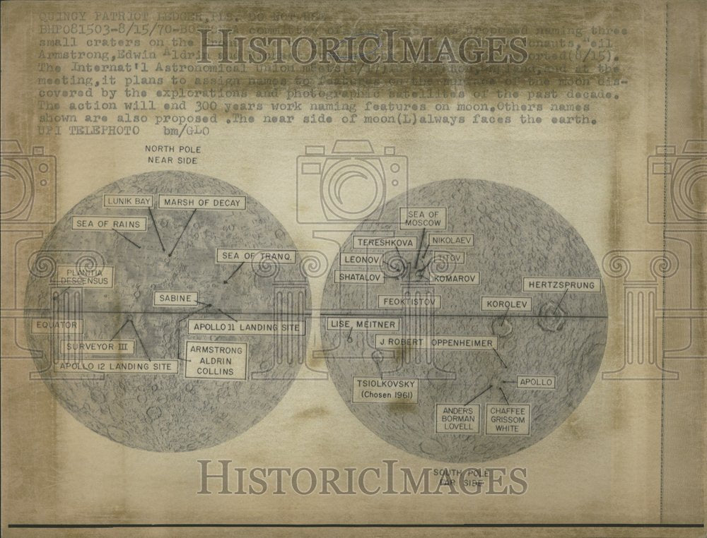 1970 Press Photo Rough Drawn Lunar Map Areas Landmarks - RRV49853- Historic Images