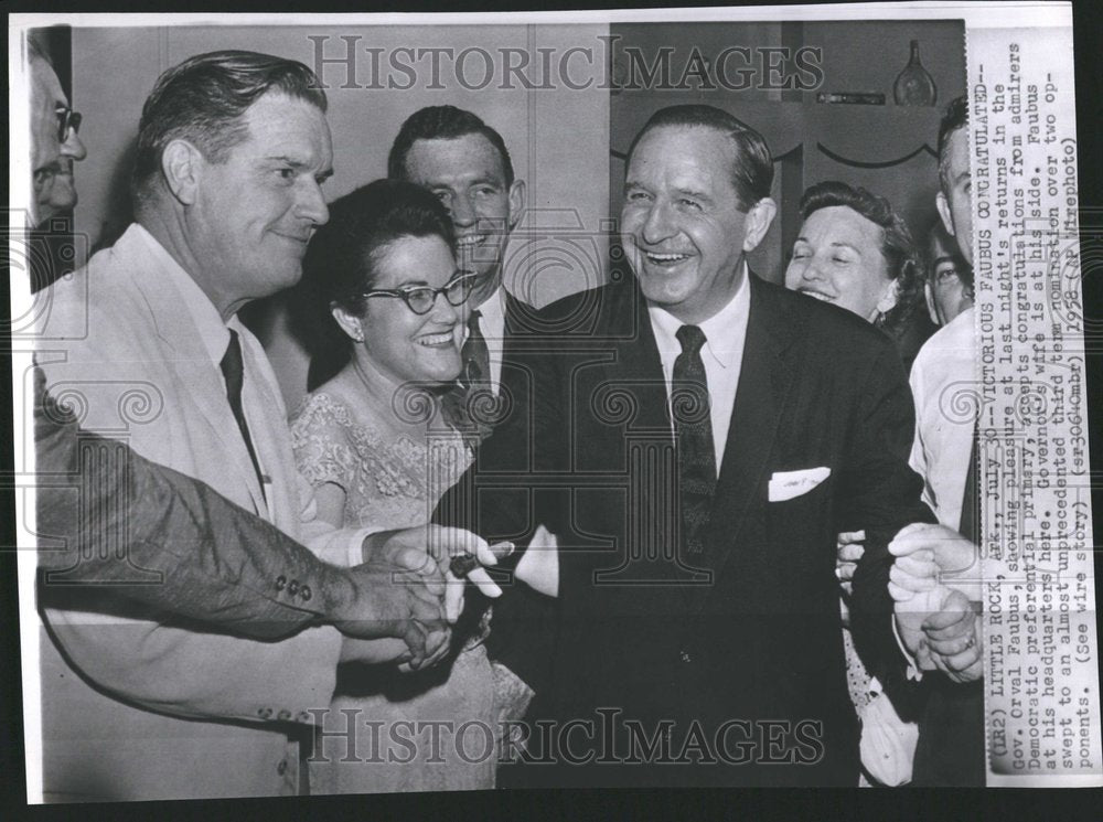 1958 Press Photo Gov Faubus Congratulated Dem Primary - RRV50179- Historic Images