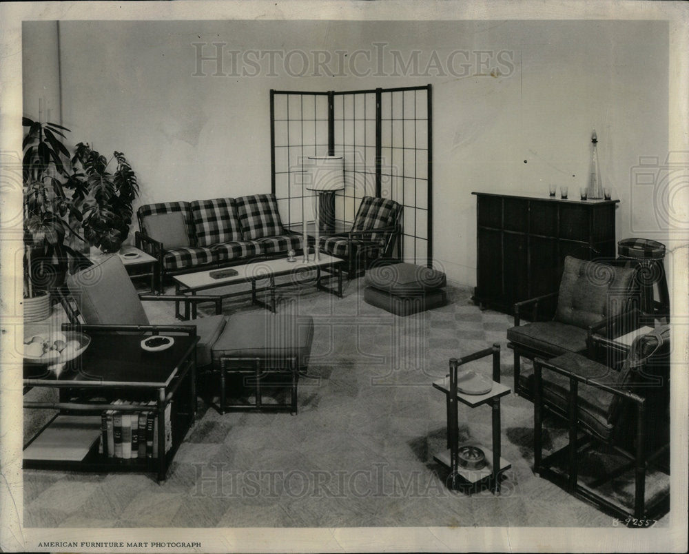 1954 Press Photo Rattan Furniture Rooms Modern Style - RRX02215- Historic Images