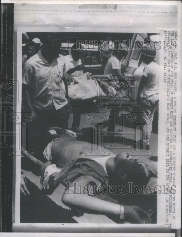 1972 Press Photo Police sergeant Student wounded Riots - Historic Images