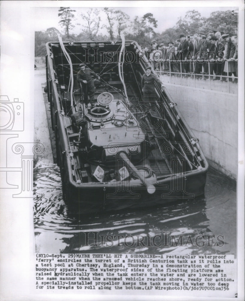 1956 Press Photo Waterproof Ferry British Centurion Eng- RSA15409- Historic Images