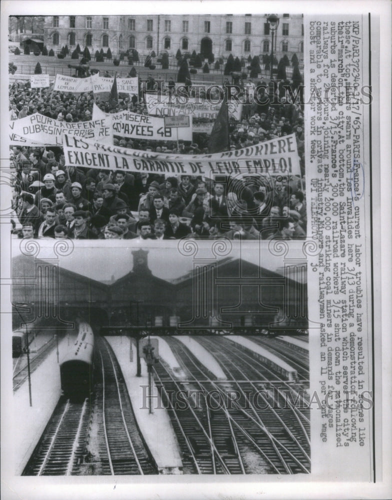 1963 Press Photo France Labor Strike Demonstrators- RSA15647- Historic Images