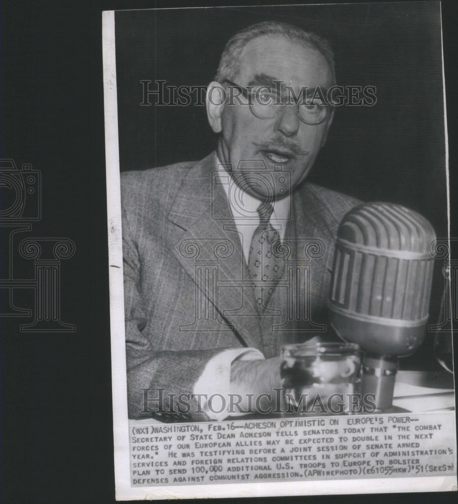 1951 Press Photo U.S. Secretary of State Dean Acheson- Historic Images