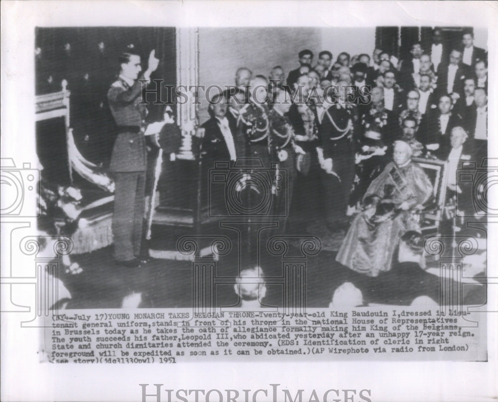 1951 Press Photo King Baudouin Belgium throne Brussel- RSA28777- Historic Images