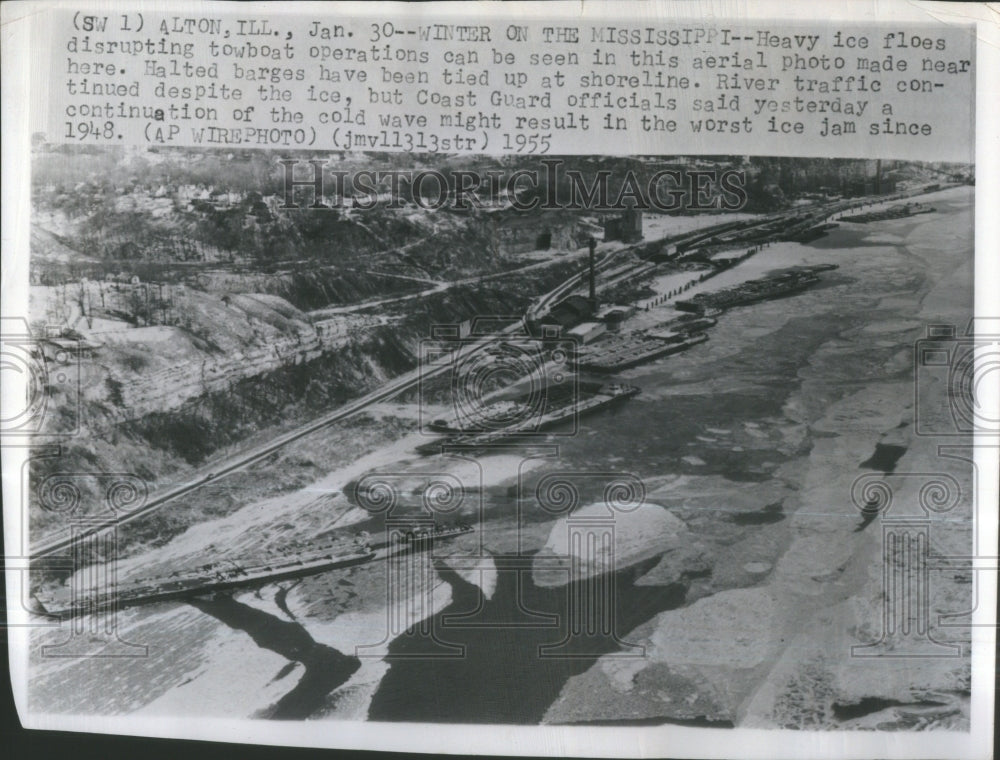 1955 Press Photo Aerial View Mississippi River Ice Floe- RSA33771- Historic Images