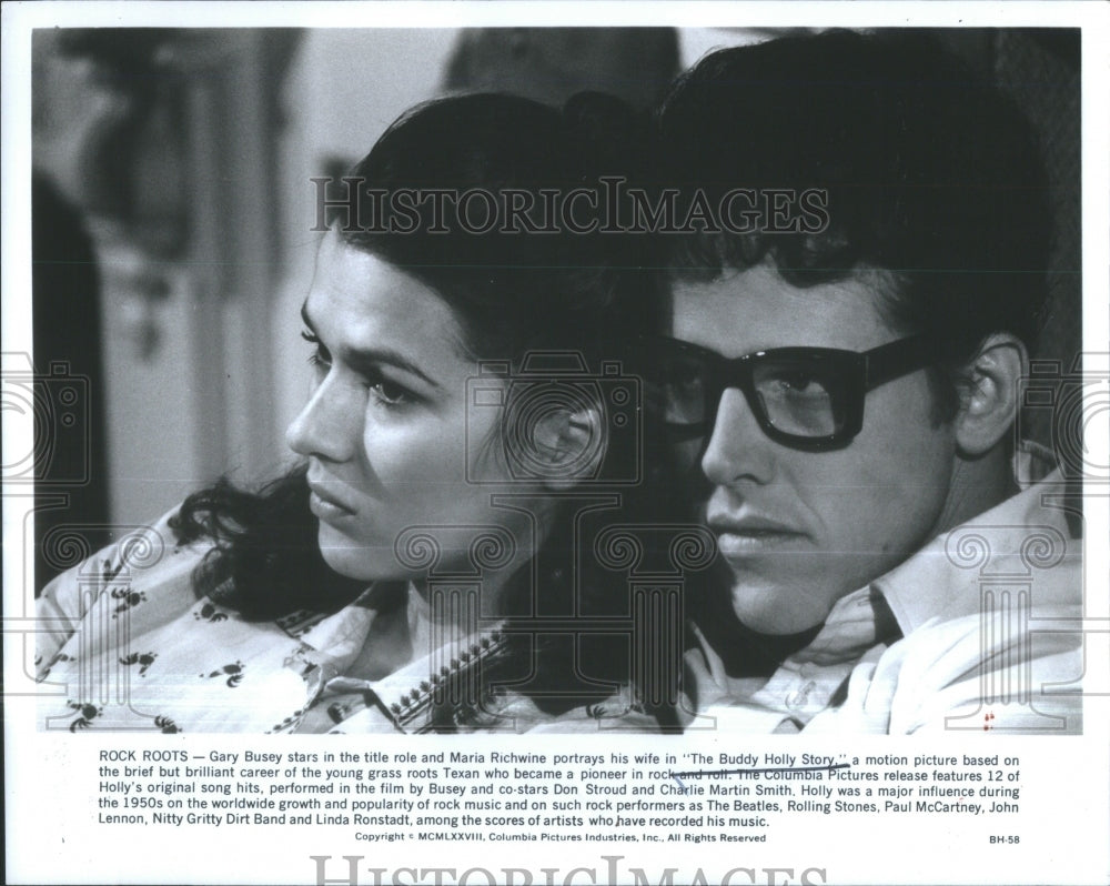 1978 Press Photo Gary Busey Maria Rich Buddy Holly Wine- RSA36913- Historic Images