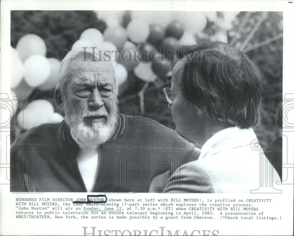 1983 Press Photo Film Director John Huston-Bill Moyers-- RSA38517- Historic Images