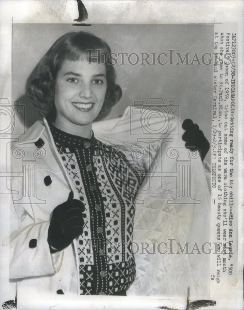 1960 Press Photo Miss Ann Lawrie, &quot;500 Festival&quot; Queen- RSA40471- Historic Images