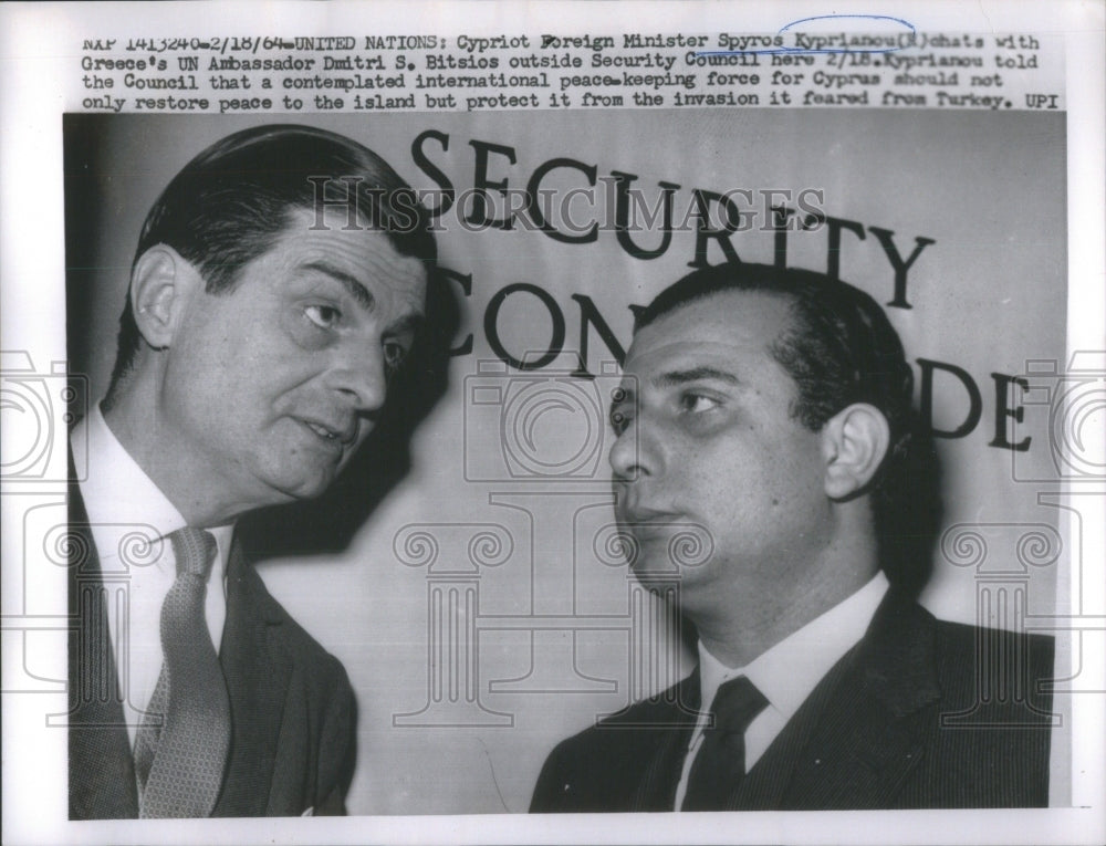 1964 Press Photo Cypriot Foreign Minister Kyrianou Gree- Historic Images