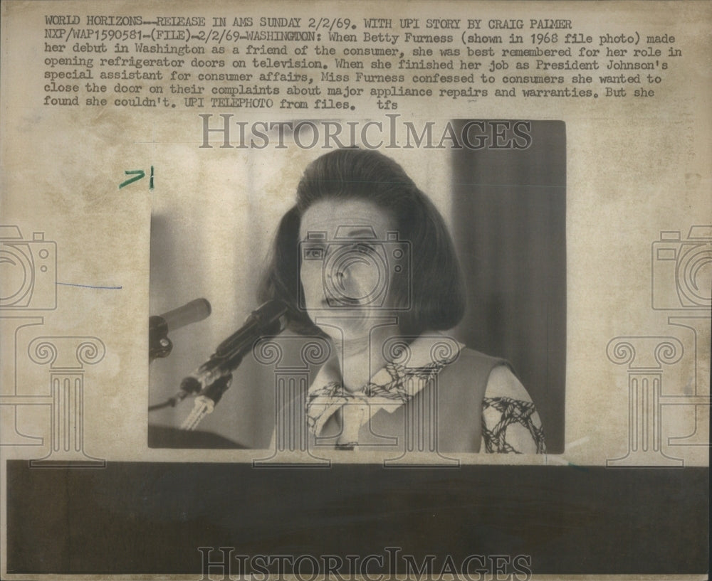 1969 Press Photo Betty Furness - Historic Images