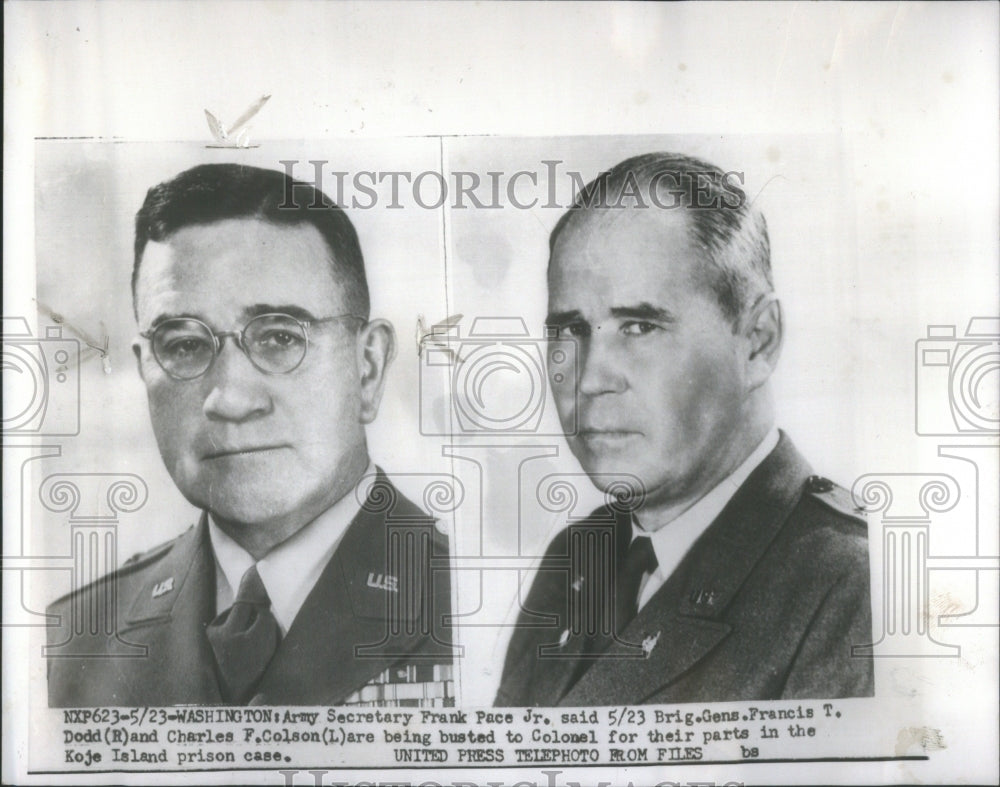 1952 Press Photo Gen. Francis Dodd Gen. Charles Colson- RSA51665- Historic Images