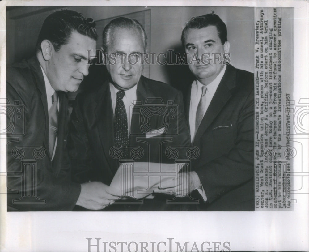 1957 Press Photo Frank W. Brewster Teamsters Union Boss- RSA54341