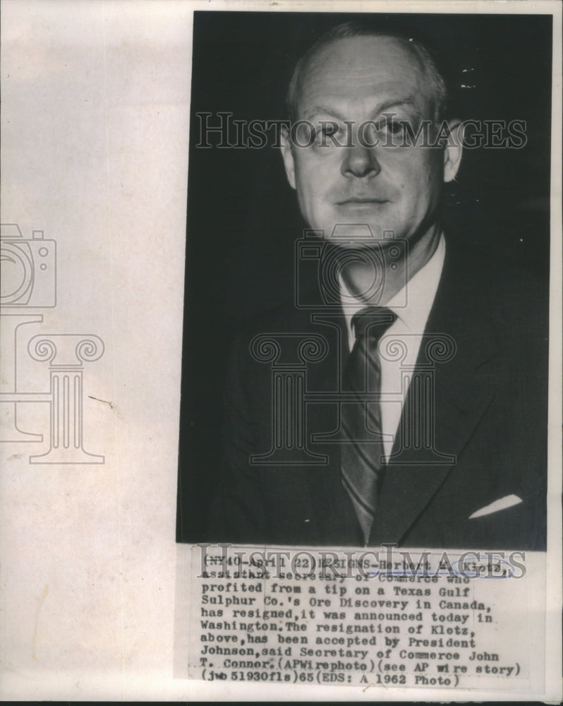 1962 Press Photo Herbert W. Klotz Commerce Secretary- RSA59655- Historic Images