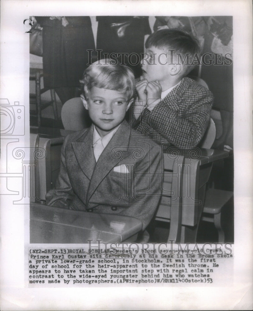 1953 Press Photo Prince Karl Gustav Lower Grade School Student Stockholm- Historic Images