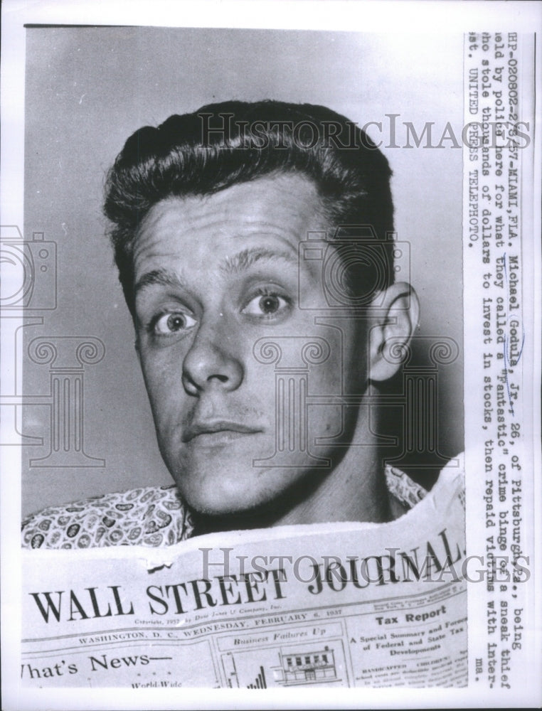 1957 Press Photo Michael Godula Stock Invest Crime- RSA63349- Historic Images