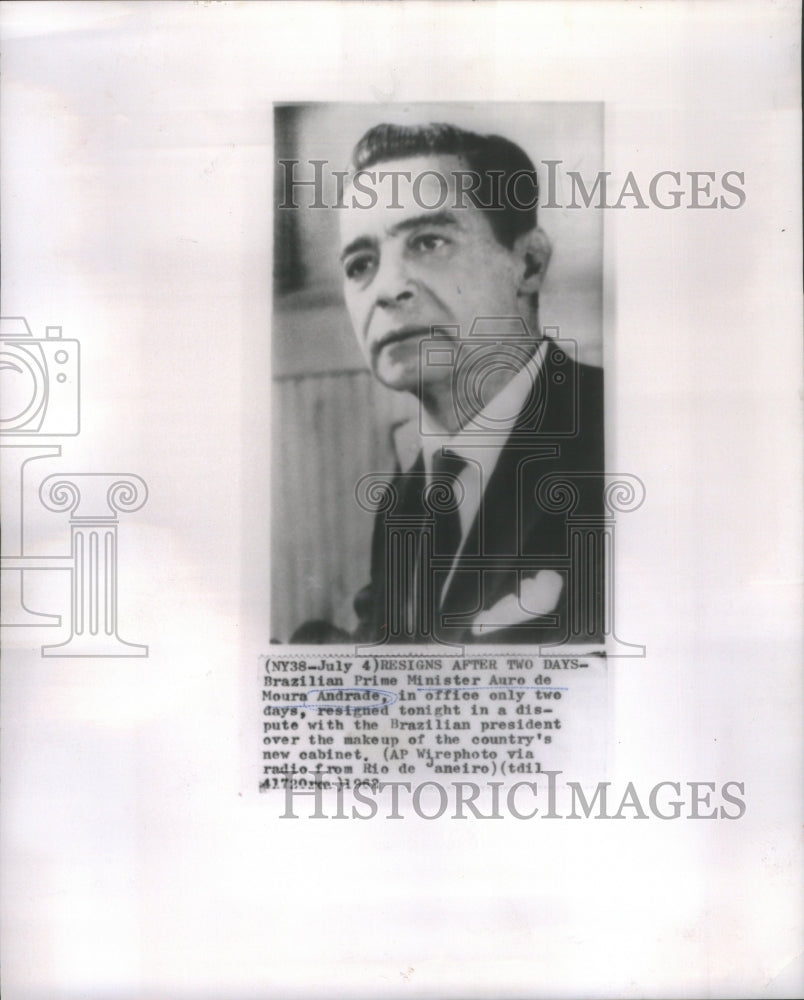 1962 Photo Brazilian Prime Minister Auro De Moura Andrade Resigns After 2 Days- Historic Images