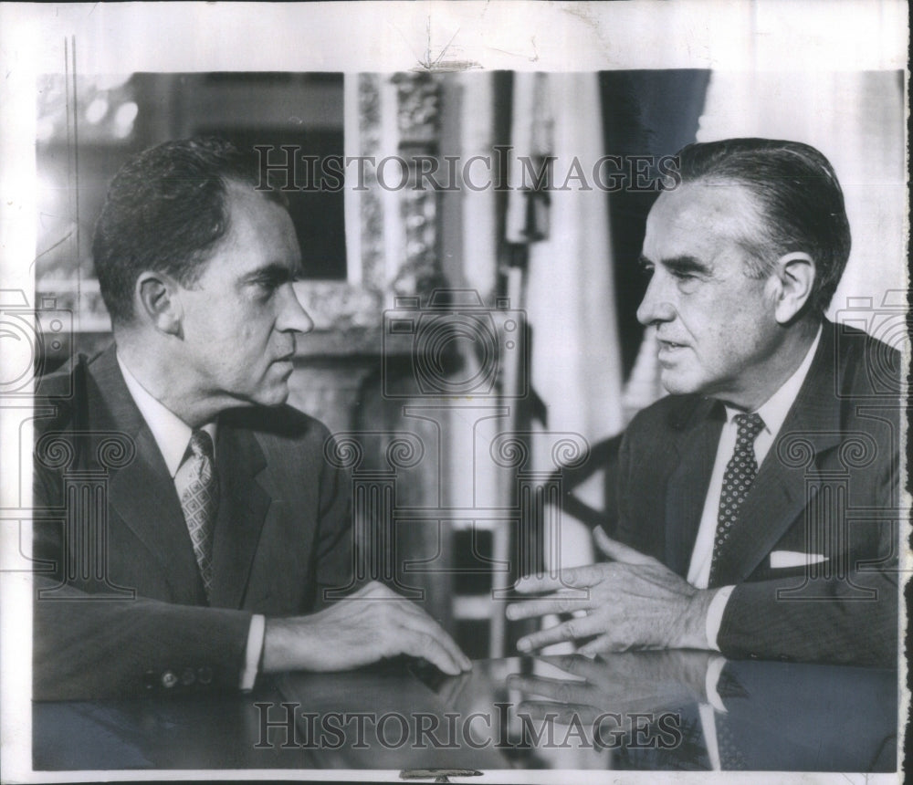 1959 Press Photo Averell Harriman Soviet Union talks Vice Pres Richard Nixon- Historic Images