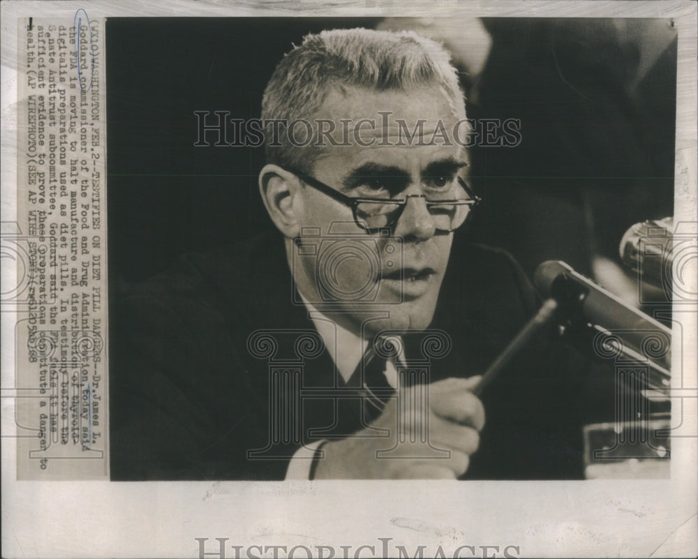 1968 Press Photo James Goddard Food Drug Administration FDA manufactured Senate- Historic Images