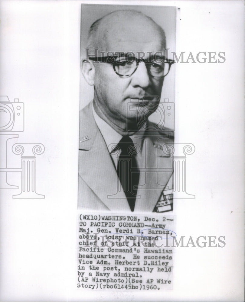 1960 Press Photo Army Maj Gen Verdi Barnes Hawaiian Pacific- RSA82913- Historic Images