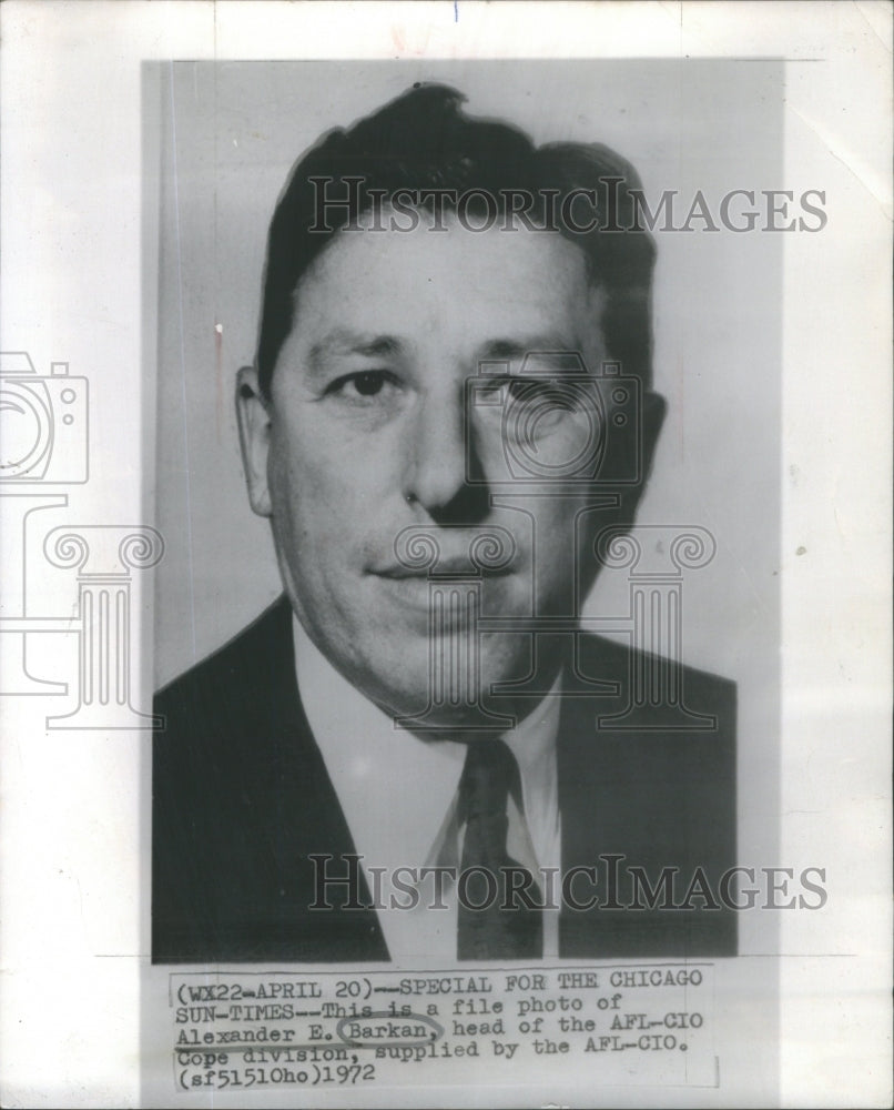 1972 Press Photo Alexander E. Barkan head of the AFL-CIO.- Historic Images