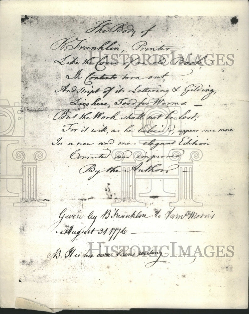Press Photo Letter Identifying Body Of Benjamin Franklin- RSA85523- Historic Images