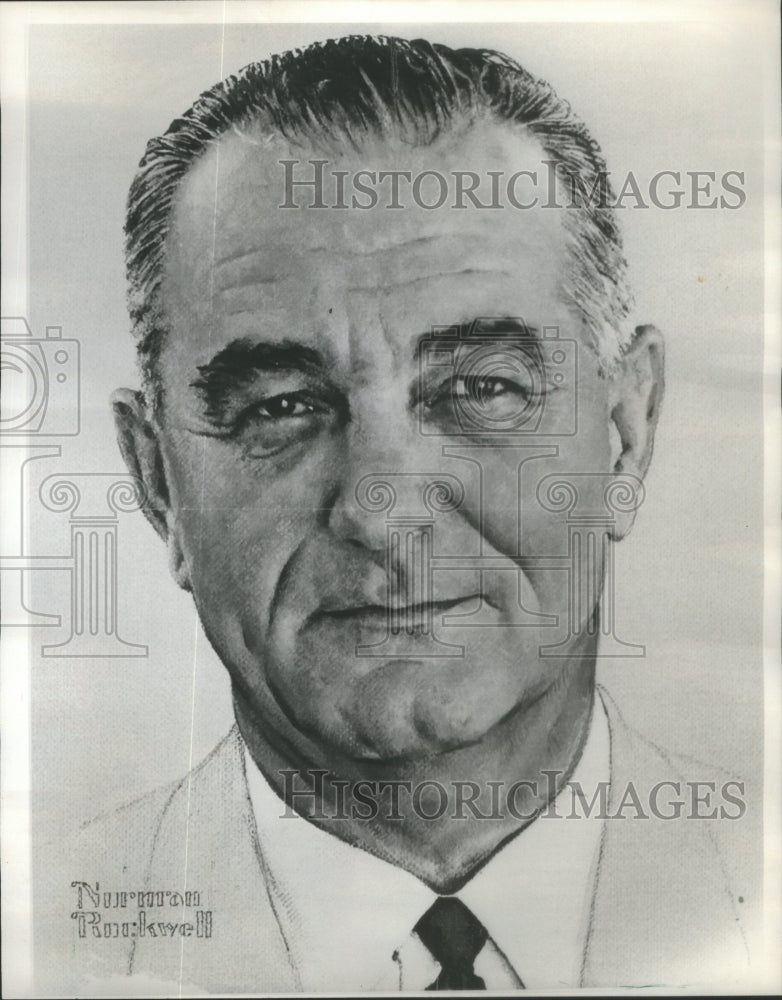 1967 Press Photo Lyndon B Johnson Paint Nurnran Rockwell- RSA90611- Historic Images