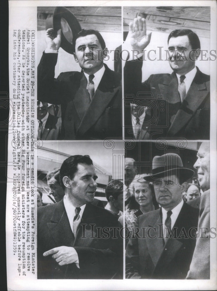 1959 Press Photo Andrein Gromyko Geneva Russia Foreign Minister Dulles- Historic Images