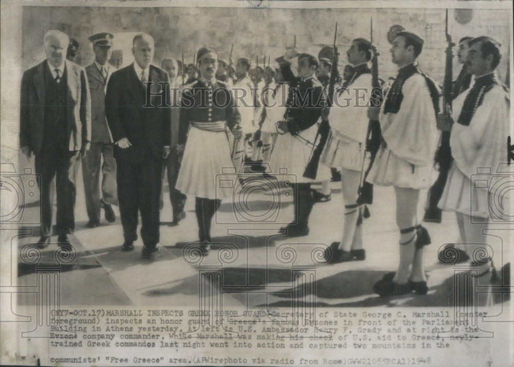 1948 Press Photo Secretary State-George Marshall Inspect-Honor Guard Greece  - Historic Images