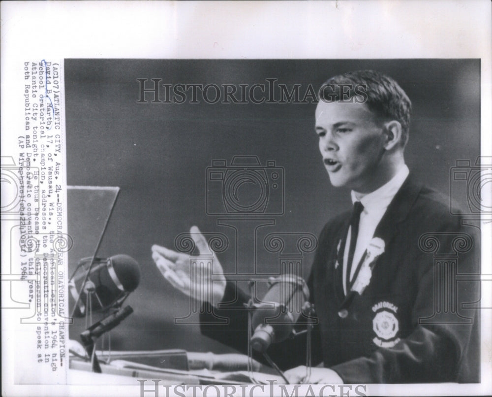 1964 Press Photo David B. Marth Wausau American Lazion&#39;s High School Oratorical - Historic Images