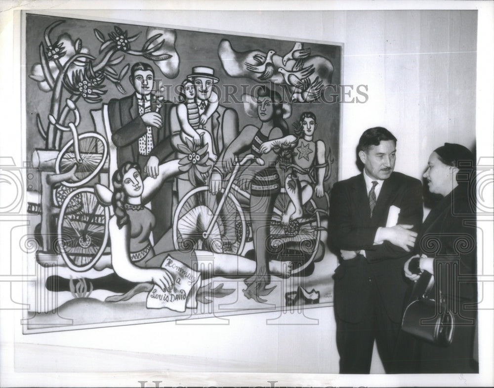 1956 Press Photo Madame Fernand Leger  Claudius Petit Discussion Homage To David- Historic Images