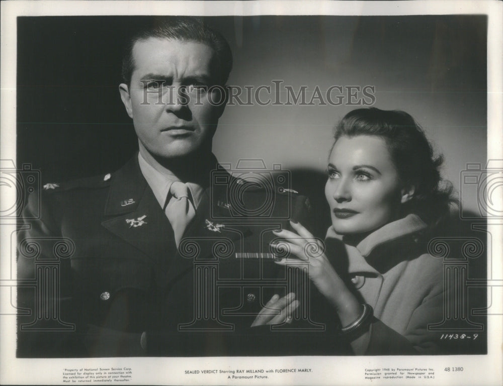 1948 Press Photo Ray Milland Florence Marly Actor Film Sealed Verdict - Historic Images