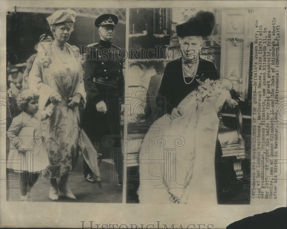 1948 Press Photo Queen Mary Queen Elizabeth II Prince Charles- Historic Images