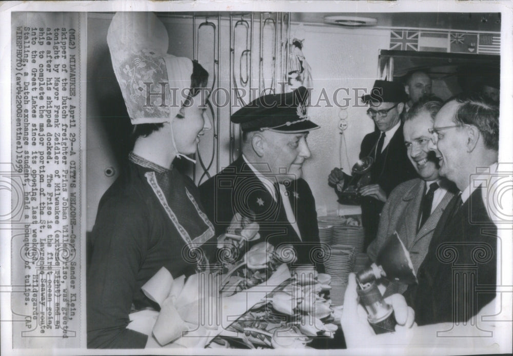 1959 Press Photo Capt. Sander Klein, skipper Freighter Prins Johan Willem Friso- Historic Images