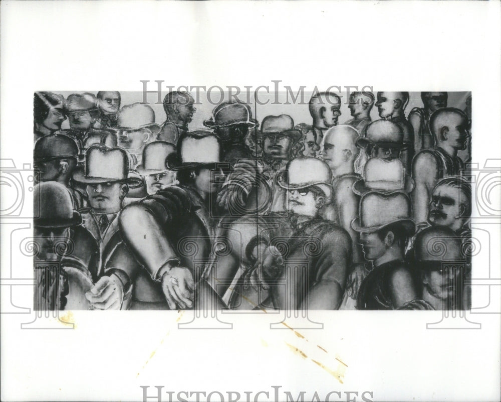 1972 Press Photo A City Scene Oil Painting on Canvas by Lester Johnson- Historic Images