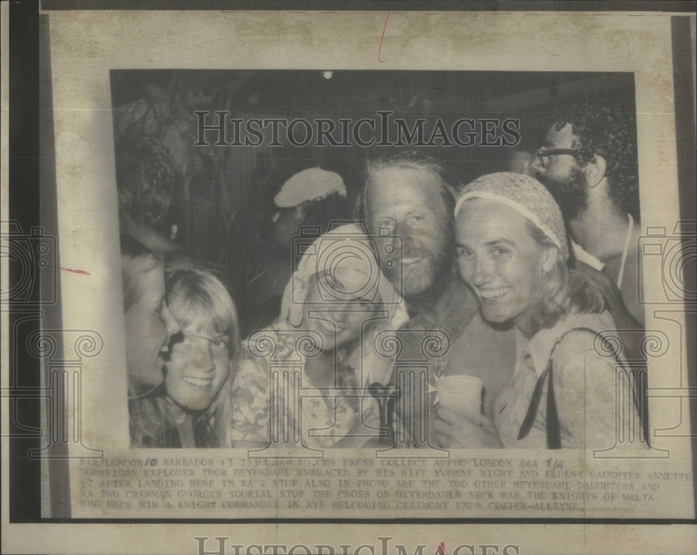 1970 Press Photo Norwegian Explorer Thor Heyerdahl, wife Yvonne,daughter Annette- Historic Images