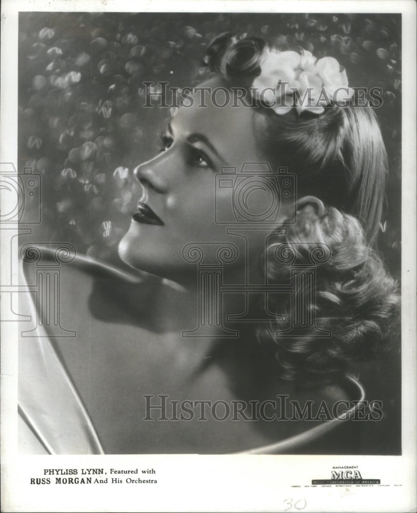 1941 Press Photo Phyllis Lynne blonde socialite Russ Morgan vocalist Los Angels- Historic Images