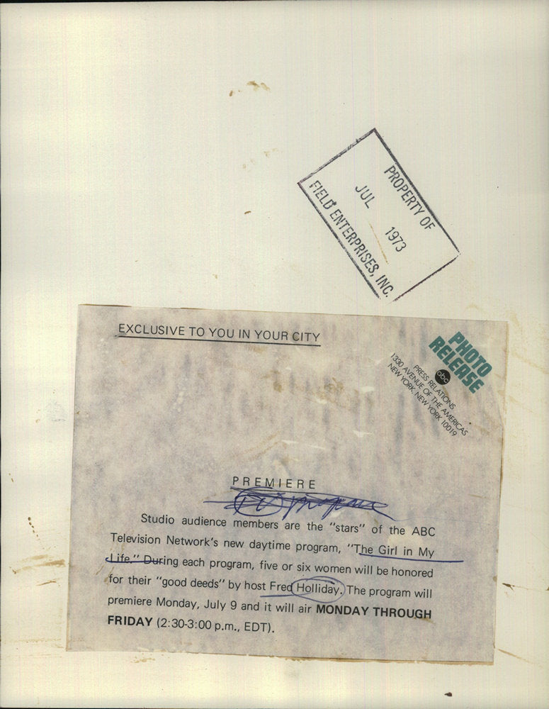 1973 Press Photo The Girl in My Life Host by Fred Holliday - RSC01287