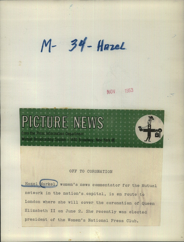 1953 Press Photo Hazel Markel Women Nation Capital Mutual Network Elizabeth II