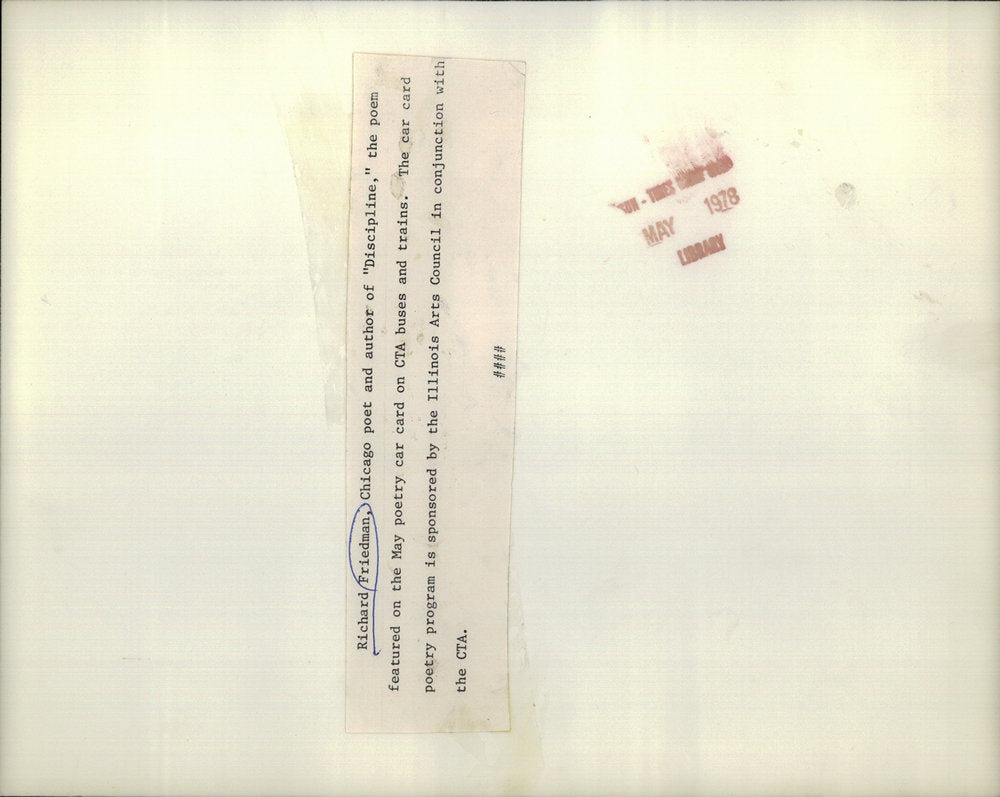 1978 Press Photo Richard Friedman, Chicago Poet and Author of DISCIPLINE