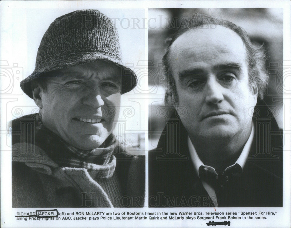 1987 Press Photo Richard Jaeckel Ron McLarty Boston Spencer Hire Sergeant Frank