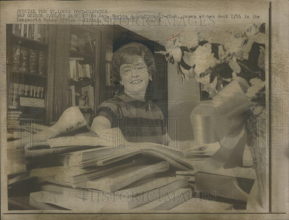 1969 Press Photo Longworth House Office Building Martha Griffiths desk