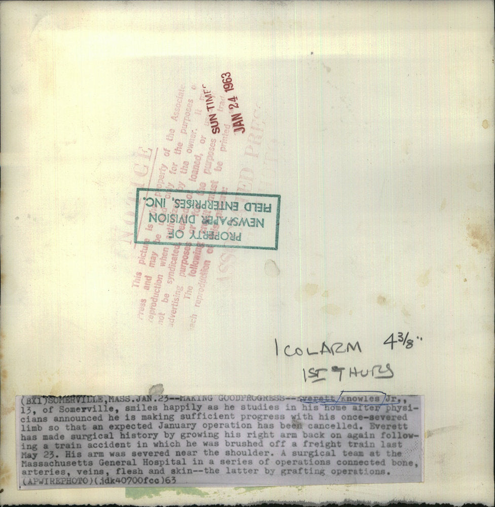 1963 Press Photo Everett Knowles Jr. American Train Accident Victim - RSC12943