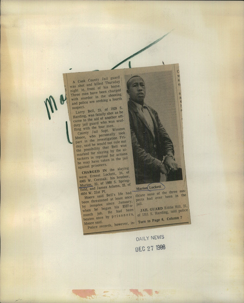 1968 Press Photo Murder Suspect Marion Lockett Jail Guard Shooting Larry Bell