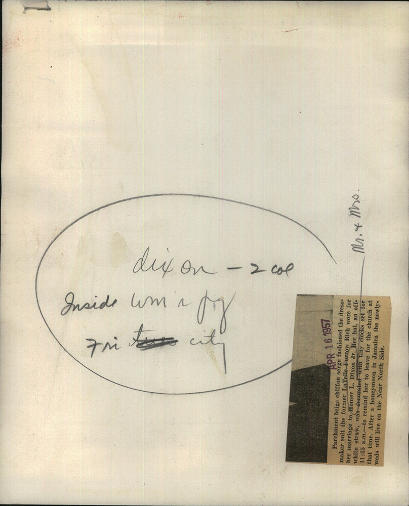 1957 Press Photo Parchment Beige Chiffon Serge Fashion Dress Amrker Suit Former